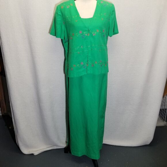 Jessica Howard 10 Dress-Jacket 2 pc. Set Linen Blend Embroidered Vintage Cottage - Picture 1 of 11